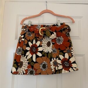 Floral Corduroy Mini Skirt - Multicolor